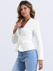 Lapel Collar Long Sleeve One Button Denim Blazer Jean Jacket