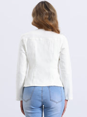 Lapel Collar Long Sleeve One Button Denim Blazer Jean Jacket