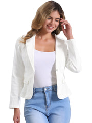 Lapel Collar Long Sleeve One Button Denim Blazer Jean Jacket
