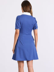 Vintage Peter Pan Collar Lace Up Button Down Dress