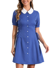 Vintage Peter Pan Collar Lace Up Button Down Dress