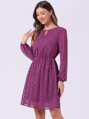 Choker V Neck Flared Gilding Metallic Shiny Star A-Line Dress