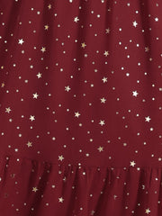 Chiffon Sleeveless Smocked Waist Gilding Metallic Stars Party Dress