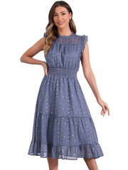Chiffon Sleeveless Smocked Waist Gilding Metallic Stars Party Dress