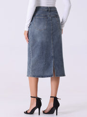 Casual Denim High Waist Stretchy Midi Pencil Jean Skirt