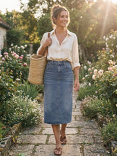 Casual Denim High Waist Stretchy Midi Pencil Jean Skirt