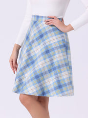 Vintage Plaid Tartan Elastic Waist Knee Length A-Line Skirt