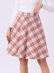 Vintage Plaid Tartan Elastic Waist Knee Length A-Line Skirt