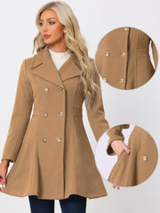 Winter Long Lapel Collar Contrast Double Breast Coat