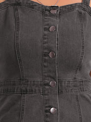 Button Down Denim Sleeveless Sweetheart Neck Jeans Dress