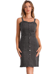 Button Down Denim Sleeveless Sweetheart Neck Jeans Dress