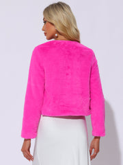 Faux Fur Long Sleeve Open Front Bolero Winter Coat Cropped Jacket
