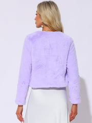 Faux Fur Long Sleeve Open Front Bolero Winter Coat Cropped Jacket