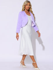 Faux Fur Long Sleeve Open Front Bolero Winter Coat Cropped Jacket