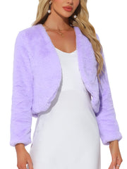 Faux Fur Long Sleeve Open Front Bolero Winter Coat Cropped Jacket