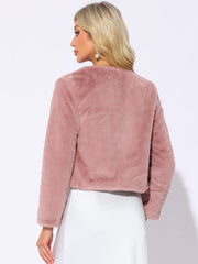 Faux Fur Long Sleeve Open Front Bolero Winter Coat Cropped Jacket
