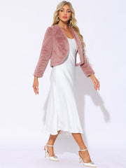 Faux Fur Long Sleeve Open Front Bolero Winter Coat Cropped Jacket