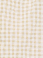 Square Neck Short Sleeves Gingham Plaid Blouse