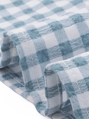Square Neck Short Sleeves Gingham Plaid Blouse