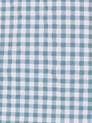 Square Neck Short Sleeves Gingham Plaid Blouse