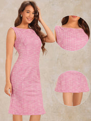 Tweed Sleeveless Elegant Plaid Midi Fishtail Dress