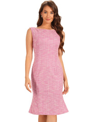 Tweed Sleeveless Elegant Plaid Midi Fishtail Dress