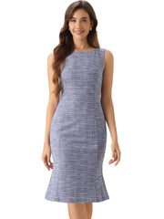 Tweed Sleeveless Elegant Plaid Midi Fishtail Dress