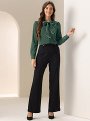 Tie Neck Contrast Color Button Down Long Sleeve Shirt