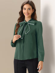 Tie Neck Contrast Color Button Down Long Sleeve Shirt