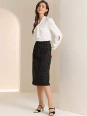 Plaid Tweed High Waist Work Office Bodycon Pencil Midi Skirt