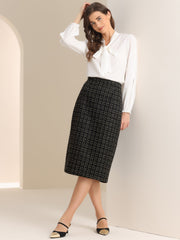 Plaid Tweed High Waist Work Office Bodycon Pencil Midi Skirt