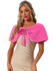 Elegant Faux Fur Shawl Stole Bow Tie Bridal Shrugs