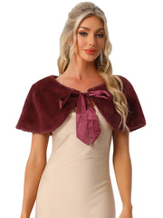 Elegant Faux Fur Shawl Stole Bow Tie Bridal Shrugs