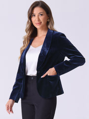 Solid Shawl Collar Single Button Velvet Blazer