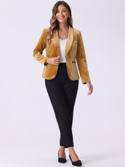 Solid Shawl Collar Single Button Velvet Blazer