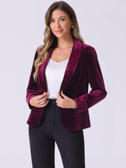 Solid Shawl Collar Single Button Velvet Blazer