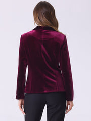 Solid Shawl Collar Single Button Velvet Blazer