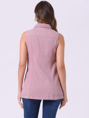 Casual Button Down Waistcoat Sleeveless Mid Long Denim Vest