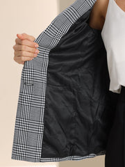Plaid Notched Lapel One Button Houndstooth Blazer Jacket
