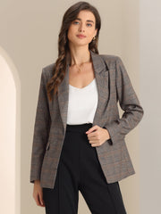 Plaid Notched Lapel One Button Houndstooth Blazer Jacket