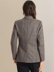Plaid Notched Lapel One Button Houndstooth Blazer Jacket