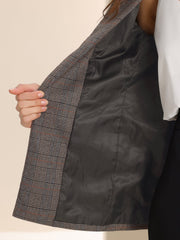 Plaid Notched Lapel One Button Houndstooth Blazer Jacket