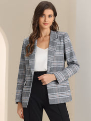 Plaid Notched Lapel One Button Houndstooth Blazer Jacket