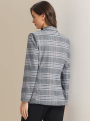 Plaid Notched Lapel One Button Houndstooth Blazer Jacket