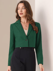 Long Sleeve Open Front Notched Lapel Business Cropped Blazer