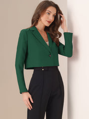 Long Sleeve Open Front Notched Lapel Business Cropped Blazer