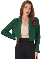 Long Sleeve Open Front Notched Lapel Business Cropped Blazer