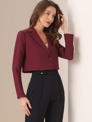 Long Sleeve Open Front Notched Lapel Business Cropped Blazer