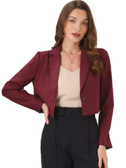 Long Sleeve Open Front Notched Lapel Business Cropped Blazer