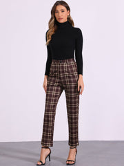 Plaid Cropped Trousers Button Casual Tartan Check Work Pants